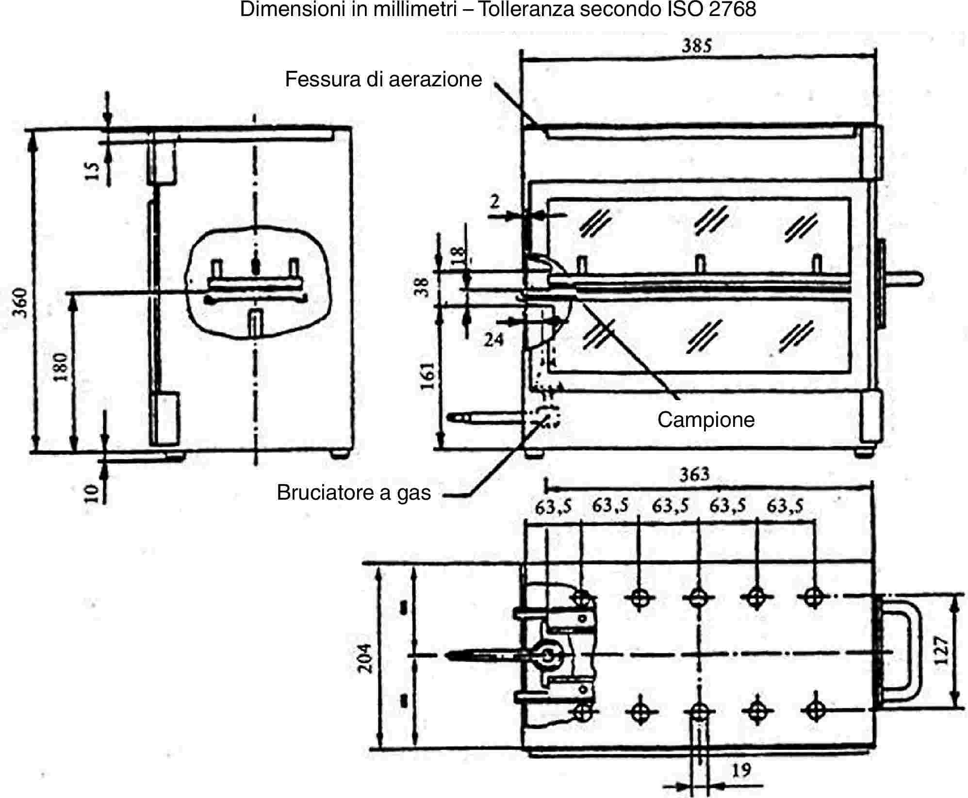 Dimensioni in millimetri – Tolleranza secondo ISO 2768Fessura di aerazioneCampioneBruciatore a gas