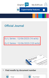 screen shot of the ‘OJ L Series’ and ‘OJ C Series’ links in the Official Journal box