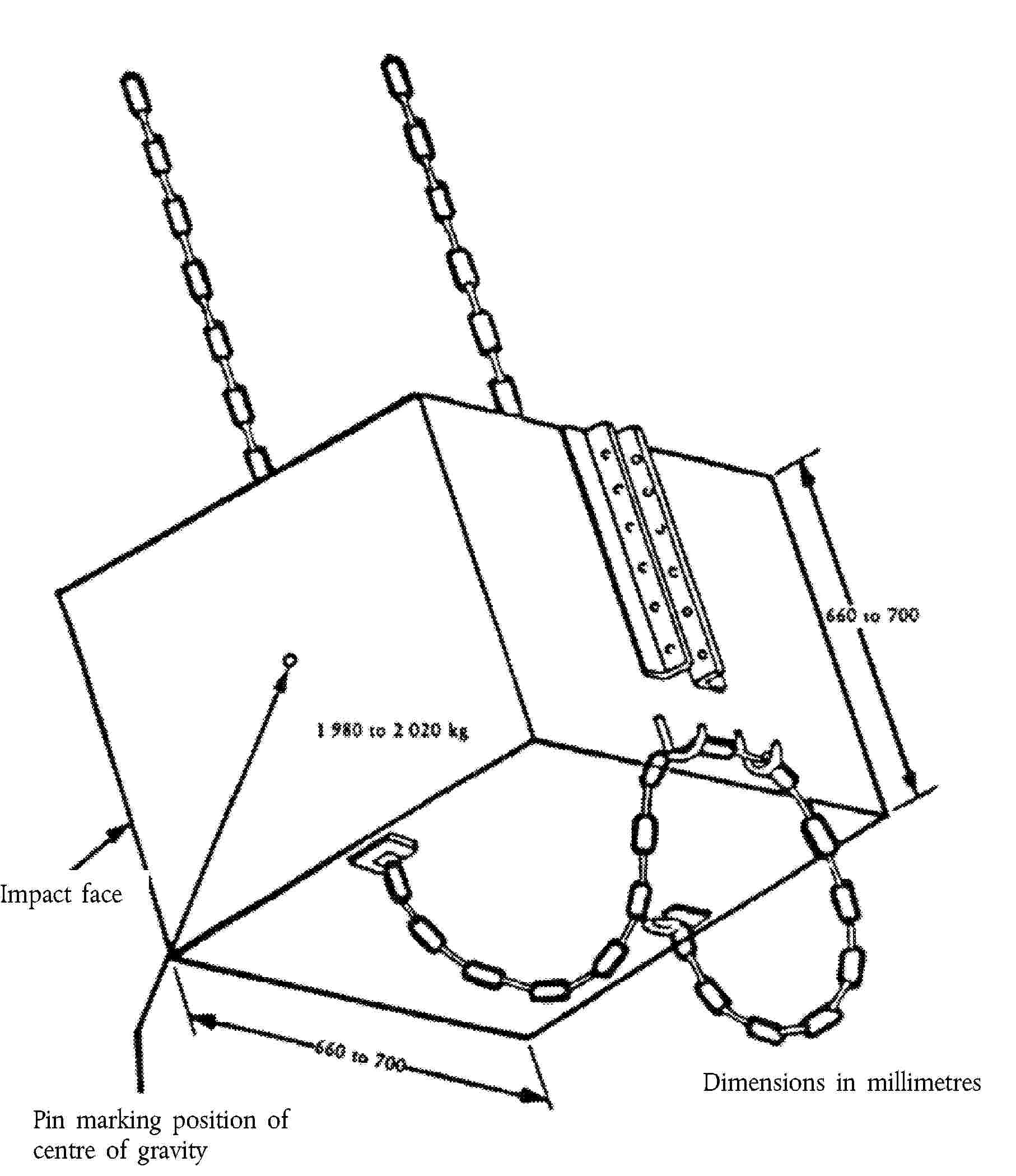 Impact facePin marking position of centre of gravityDimensions in millimetres