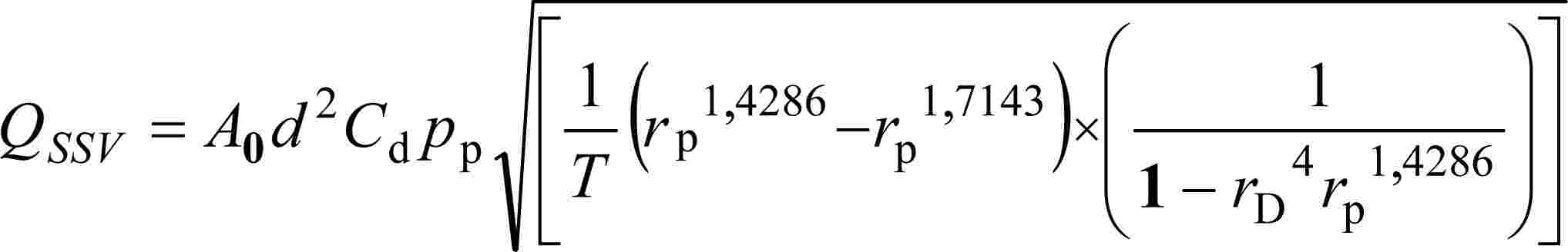 QSSV = A0d2Cdpp √[1 T (rp 1,4286 - rp 1,7143) × (1 1 - rD4rp1,4286)]