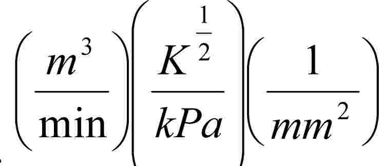 (m3 min) (K1 2 kPa) (1 mm2)