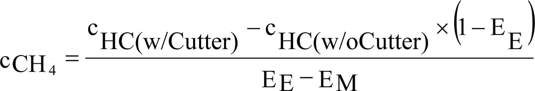 cCH4 = cHC(w/Cutter) - cHC(w/oCutter) × (1 - EE) EE - EM
