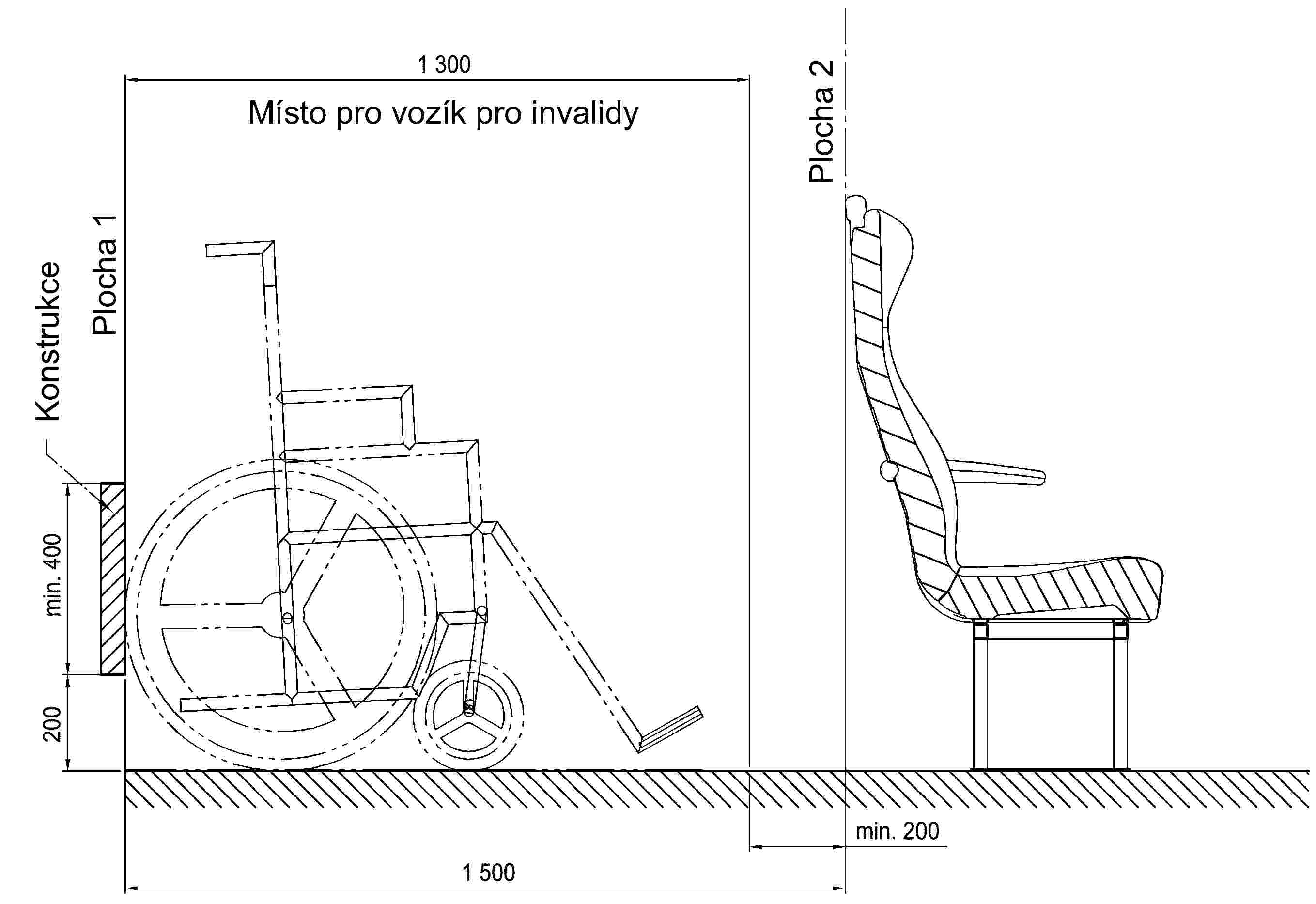 Místo pro vozík pro invalidyKonstrukcePlocha 1Plocha 2