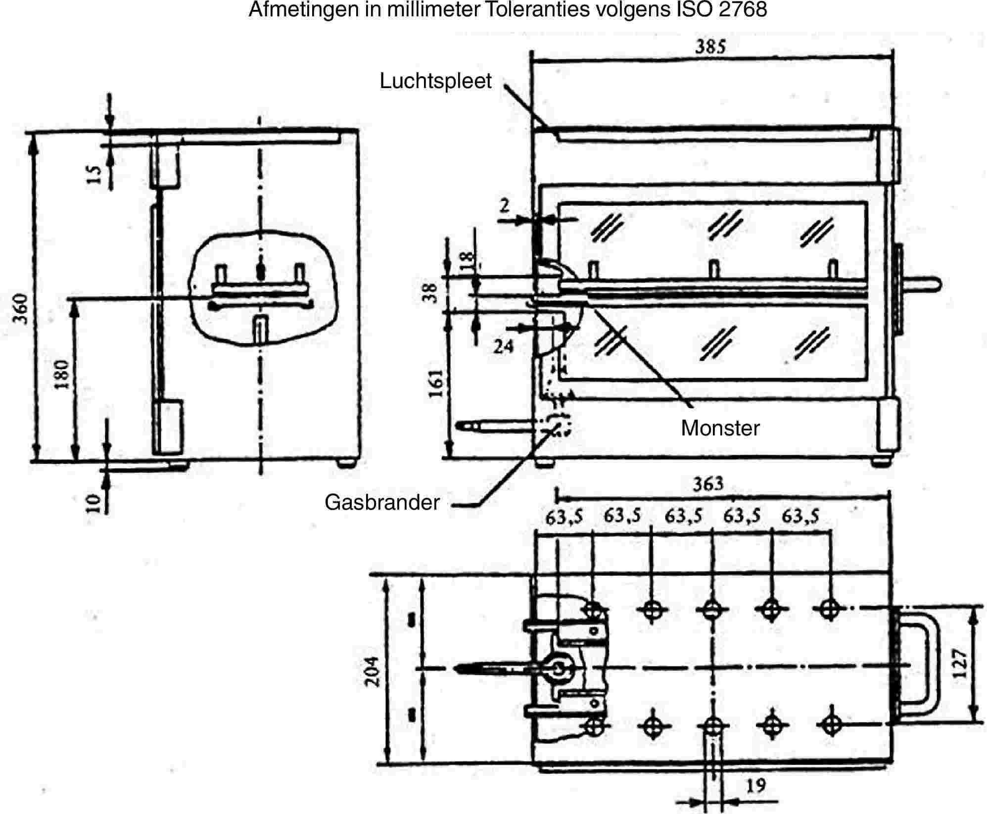 Afmetingen in millimeter Toleranties volgens ISO 2768LuchtspleetMonsterGasbrander