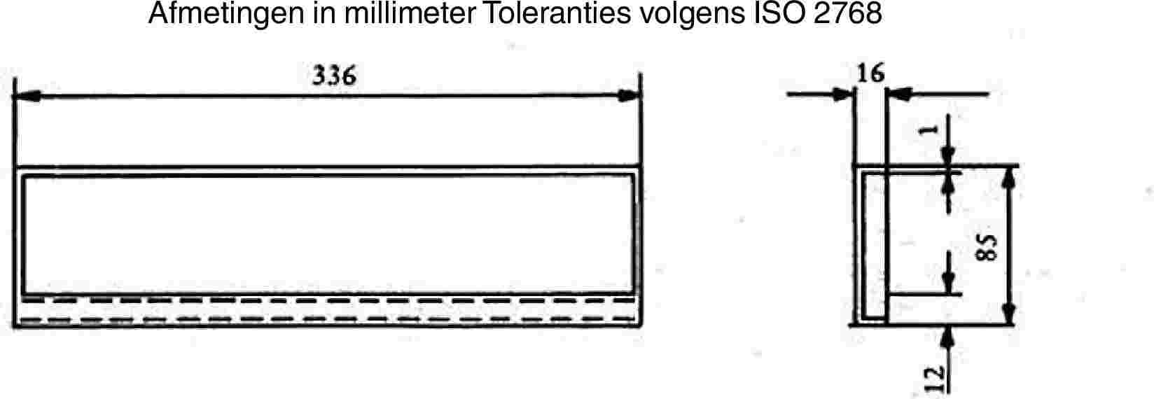 Afmetingen in millimeter Toleranties volgens ISO 2768