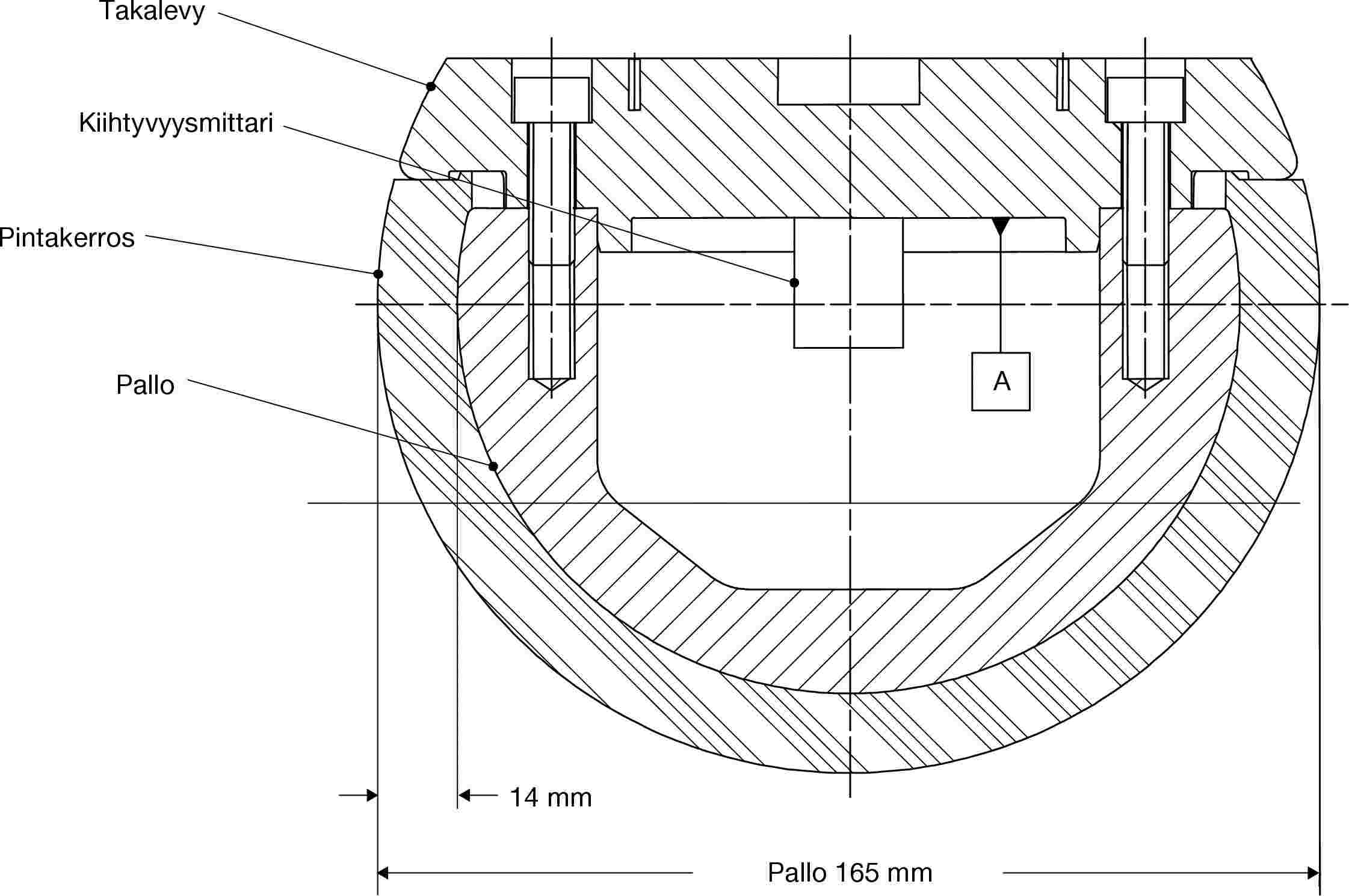 TakalevyKiihtyvyysmittariPintakerrosPalloA14 mmPallo 165 mm