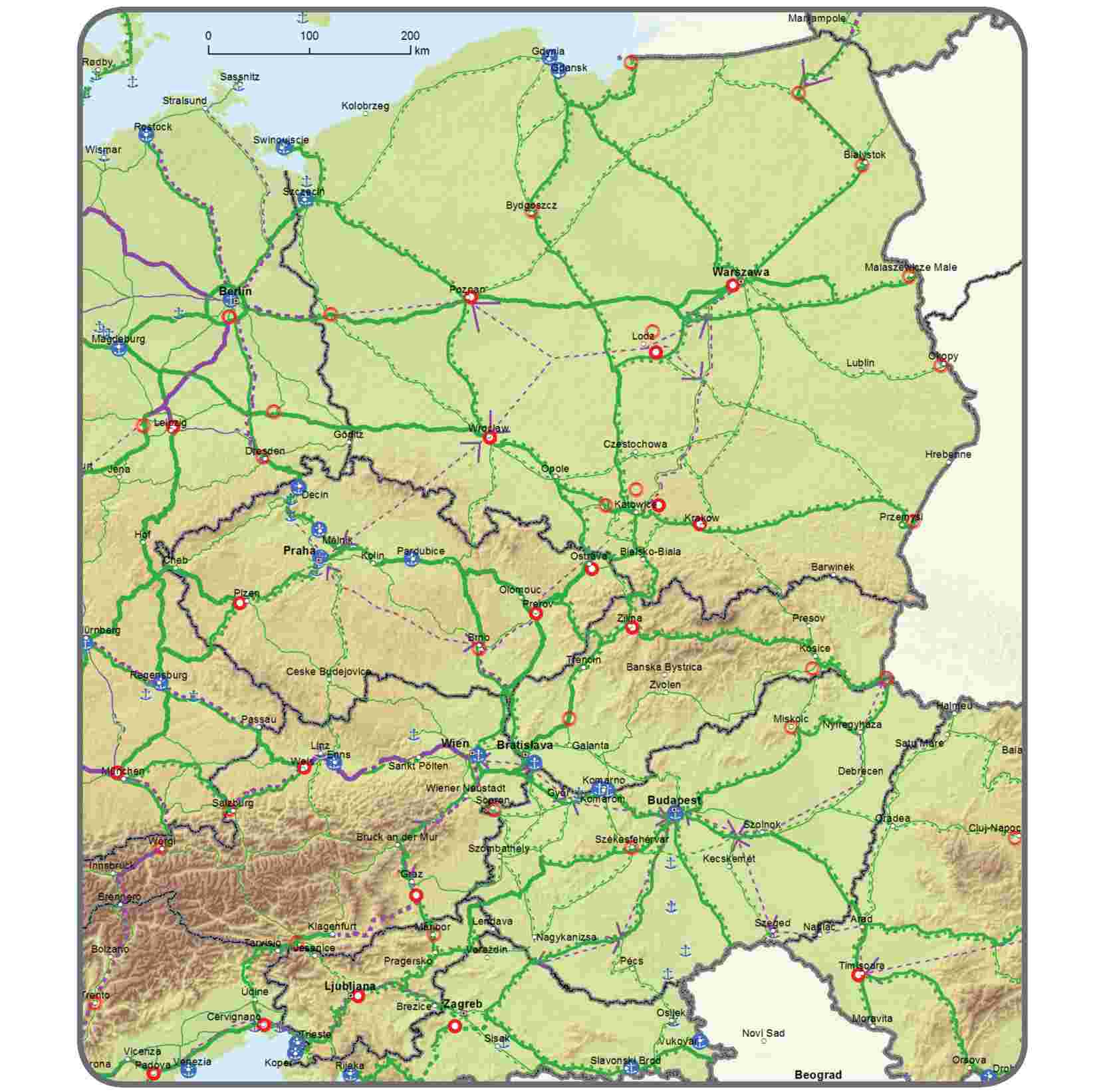 Mapas de rede da MEDWAY para transporte de mercadorias